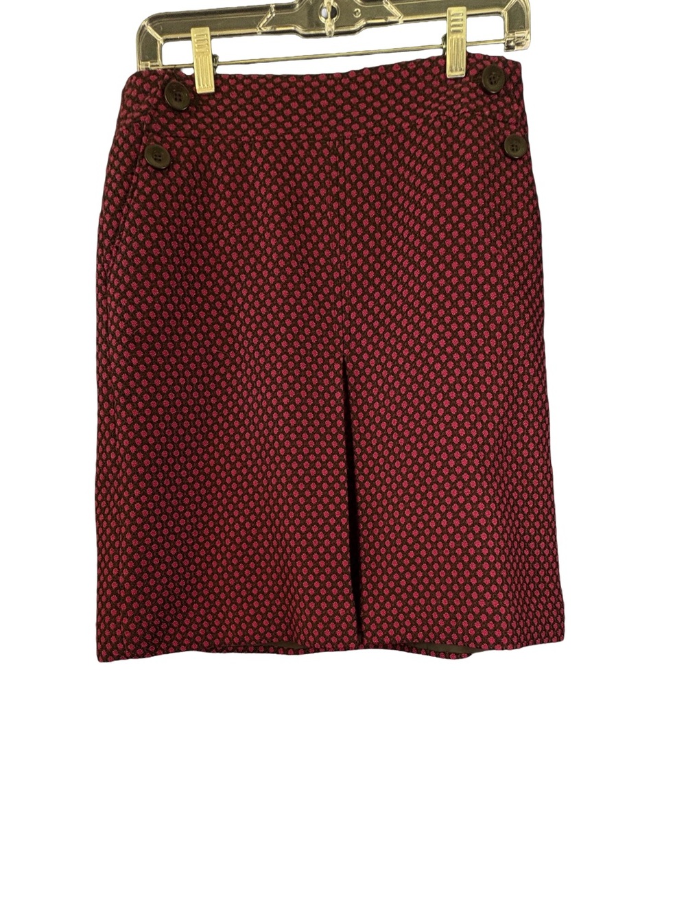 Ann Taylor Red Patterned Pencil Skirt with Button Detail